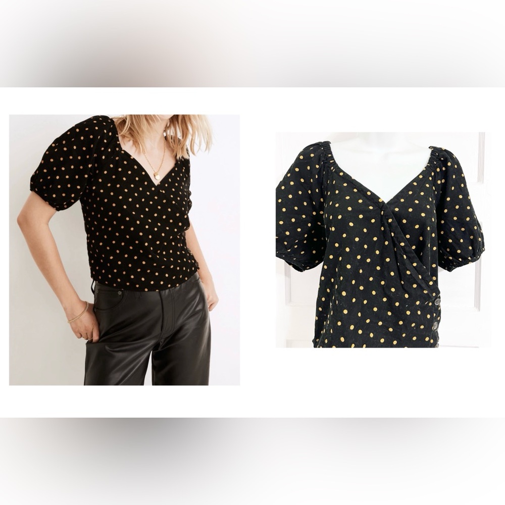 Madewell Corduroy Puff-Sleeve Wrap Top in Oval Dot Puff Sleeve Blouse